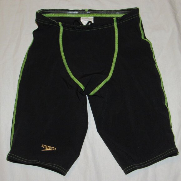 SPEEDO LZR Pro Jammer FINA Tech Suit Swimsuit Men's sz 26 Black Green Stitching - Picture 1 of 3